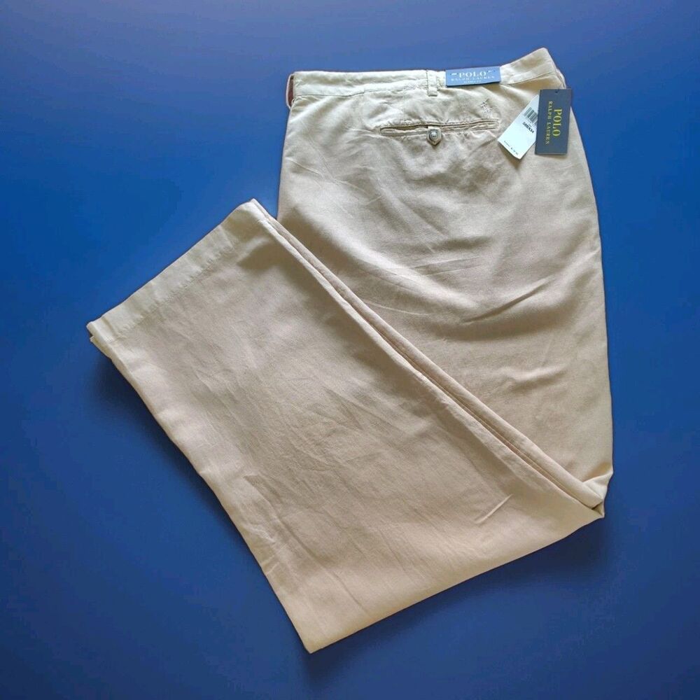 Polo Ralph Lauren Men's 58x34 Classic Fit Khaki Cotton Linen Pants Pony New